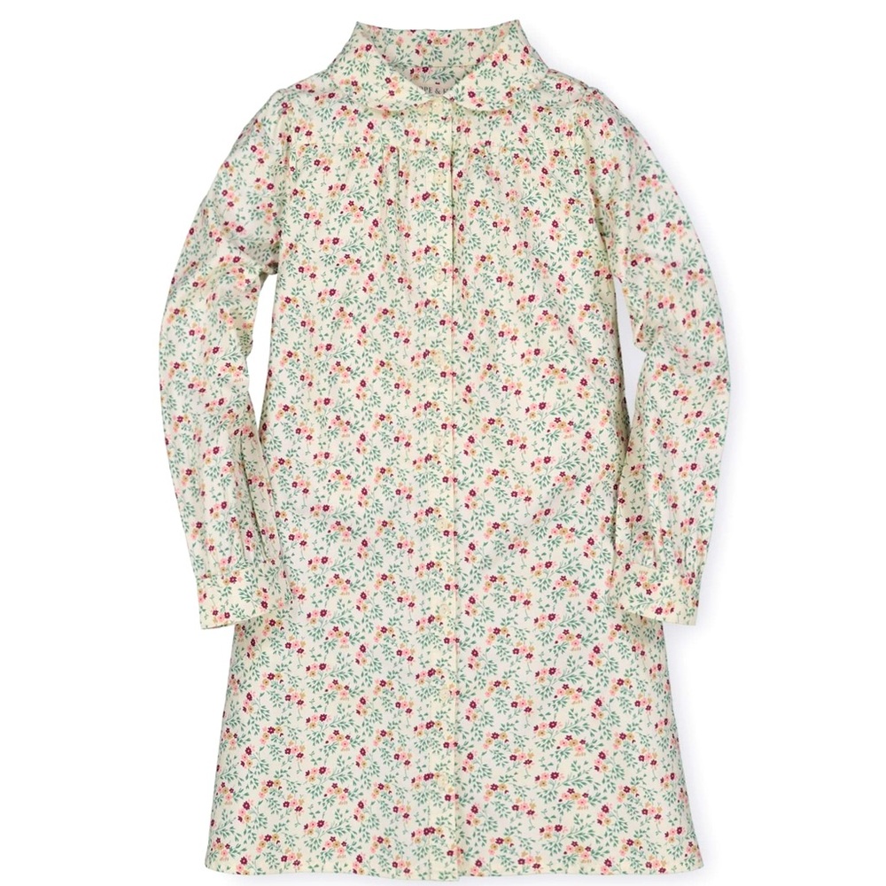 Hope & Henry Organic Peter Pan Collar Shirtdress Ivory Meadow Floral Size 7